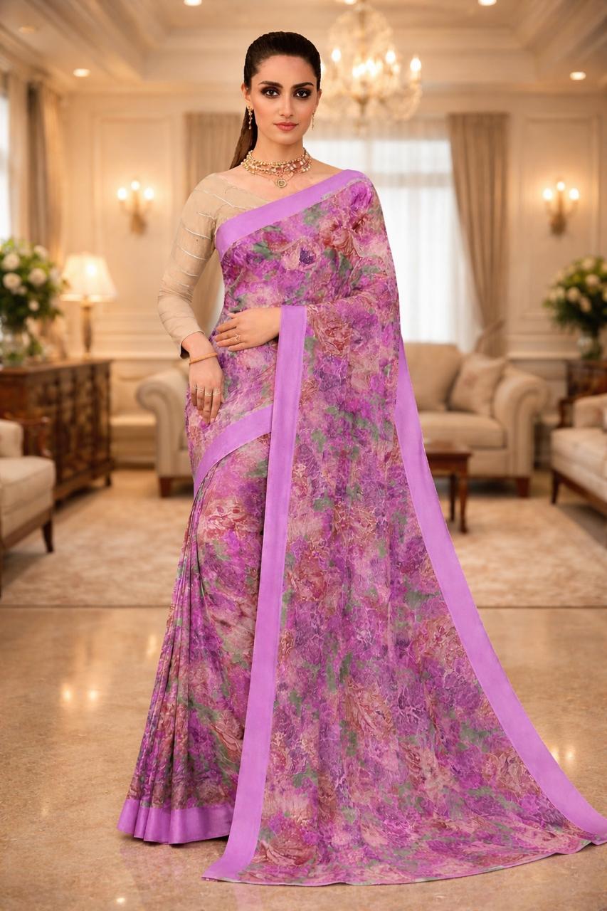 Georgette Saree Purple Floral