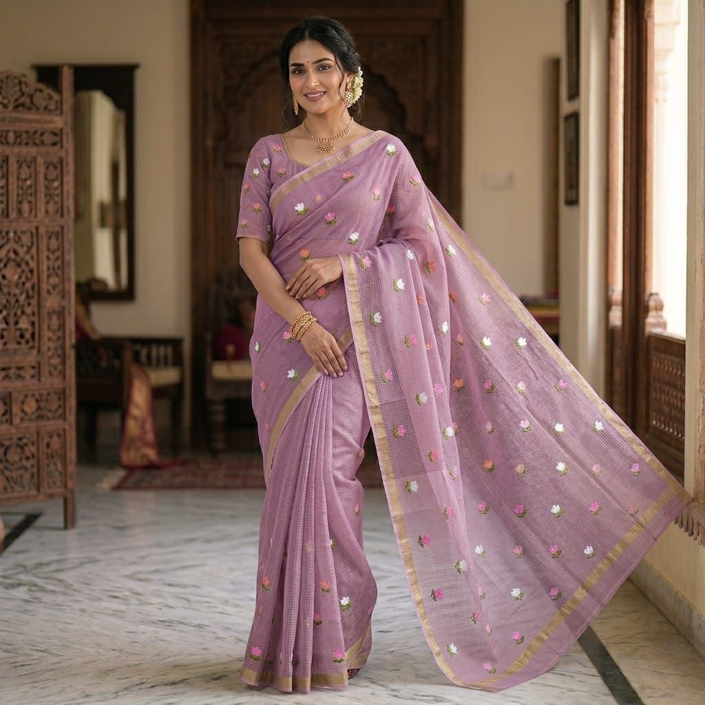 Kota Cotton with Embroidery Light Purple Pink