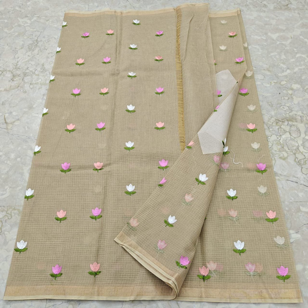 Kota Cotton with Embroidery Light Brown