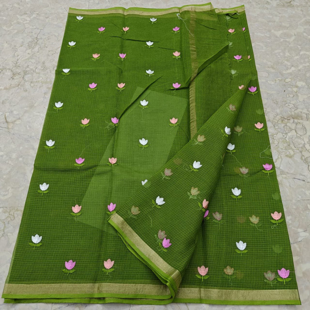 Kota Cotton with Embroidery Green