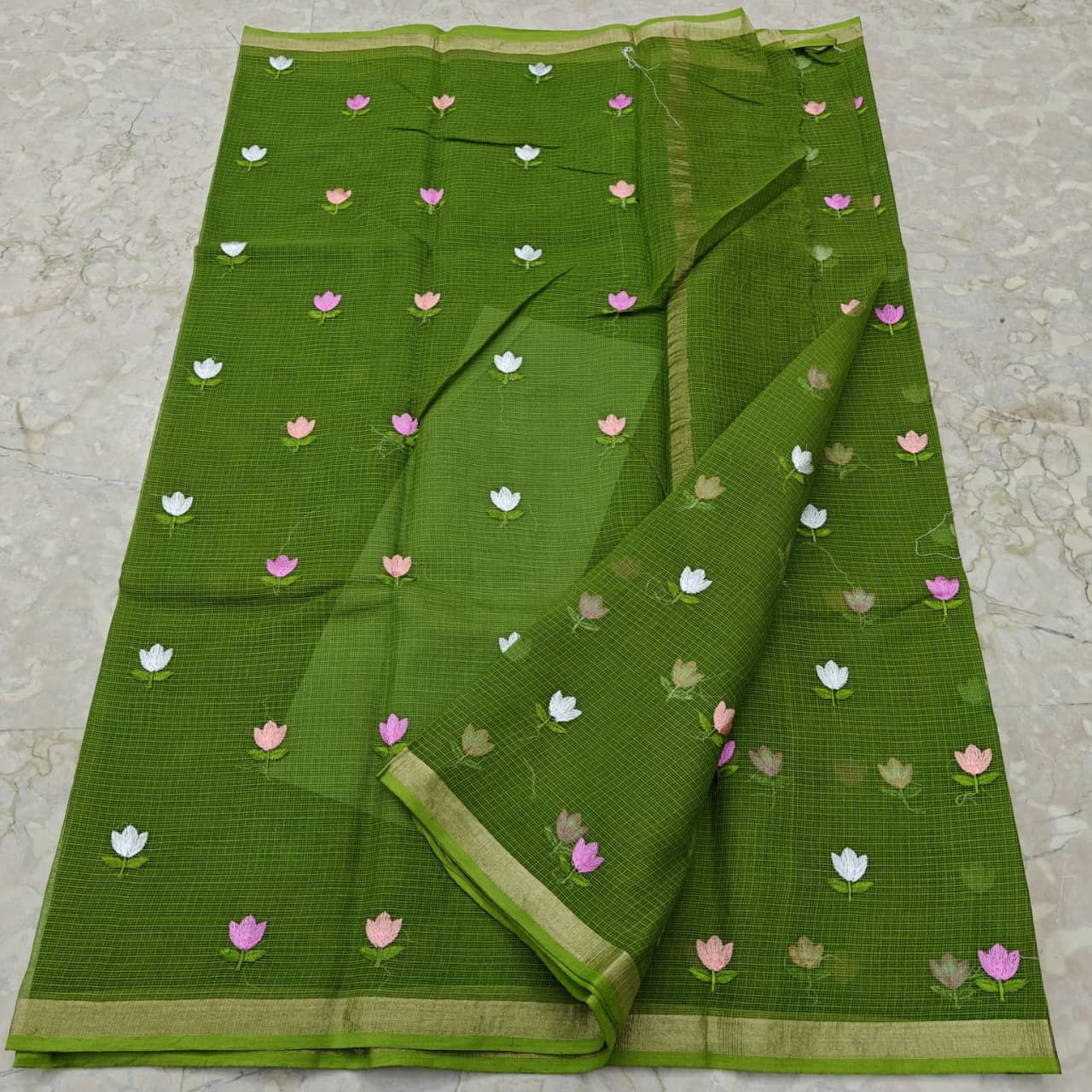 Kota Cotton with Embroidery Green