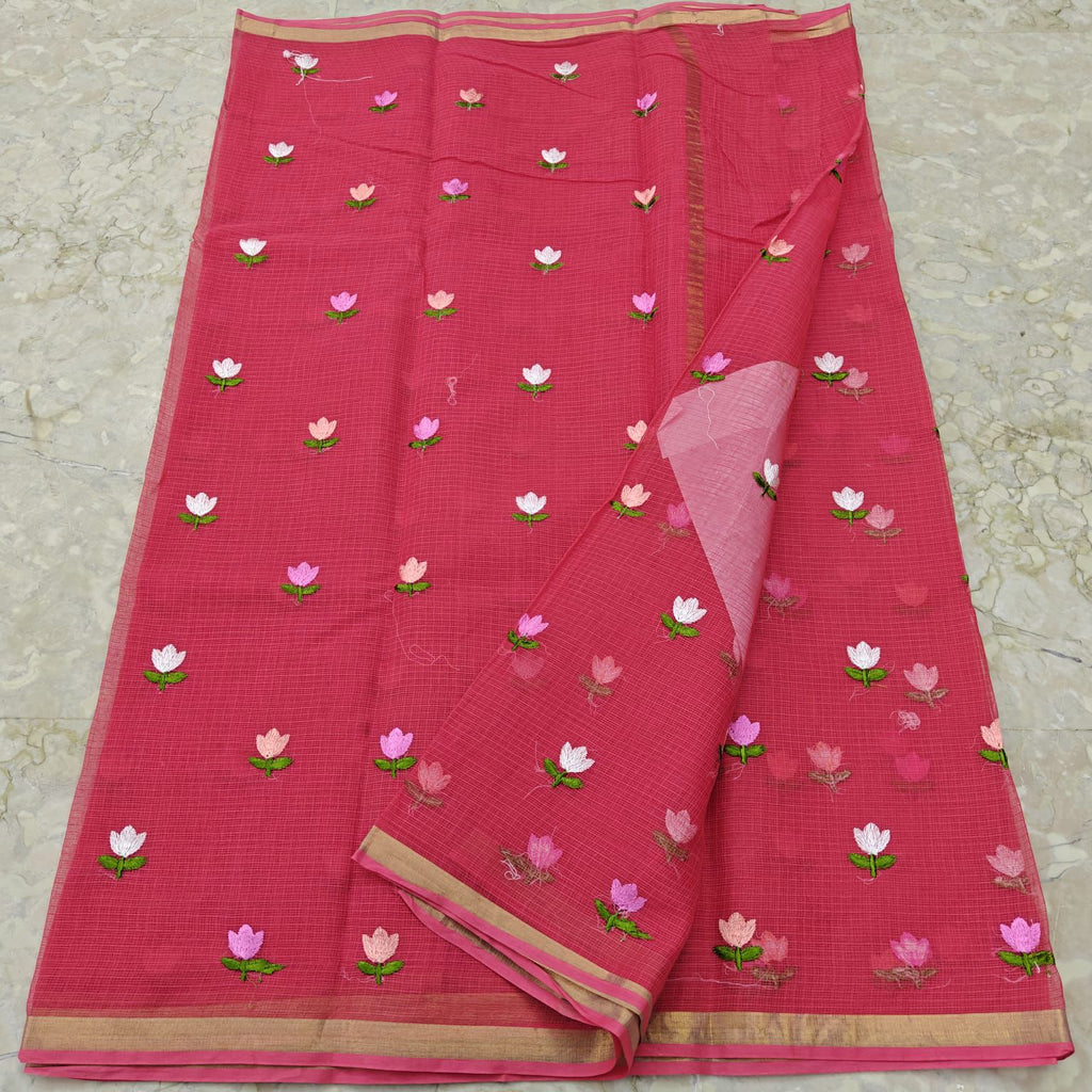 Kota Cotton with Embroidery Red