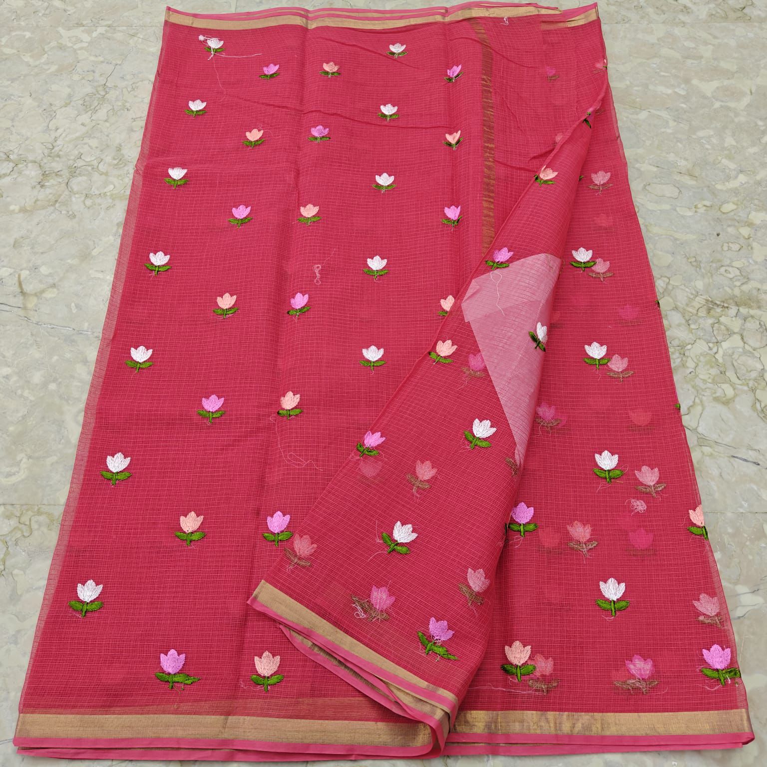 Kota Cotton with Embroidery Red