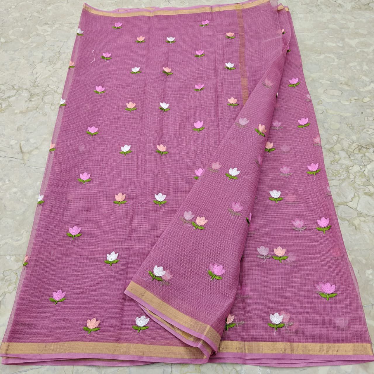 Kota Cotton with Embroidery Light Purple Pink