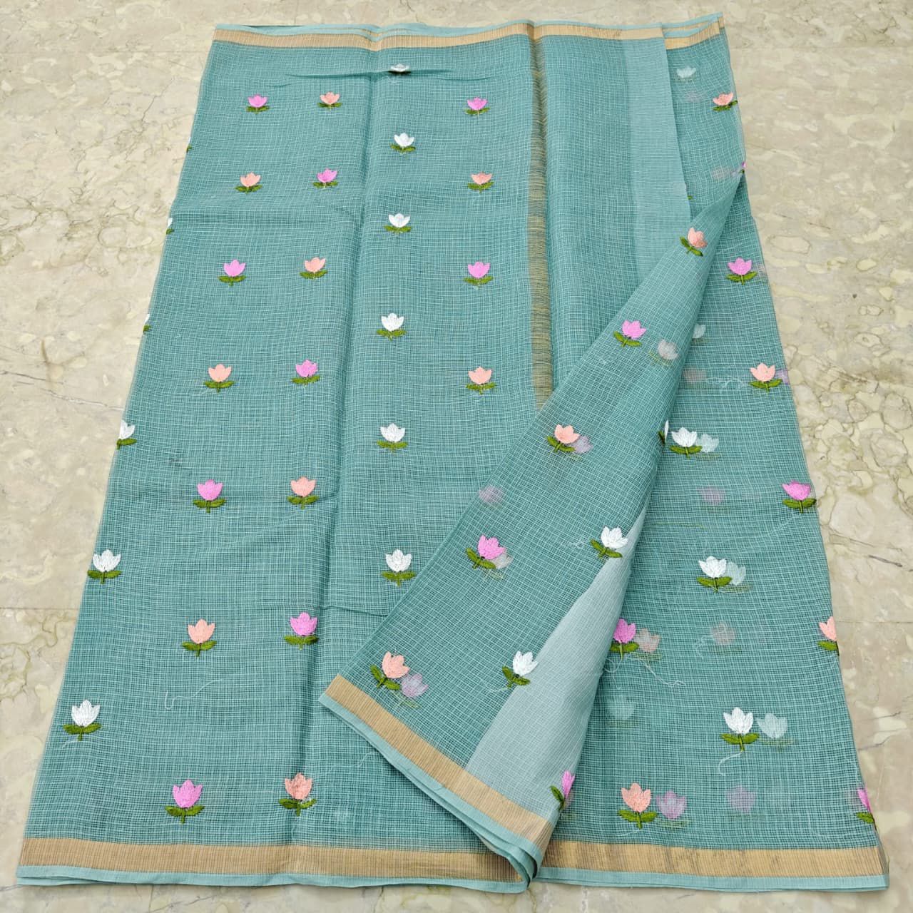 Kota Cotton with Embroidery Sea Green Light Cyan