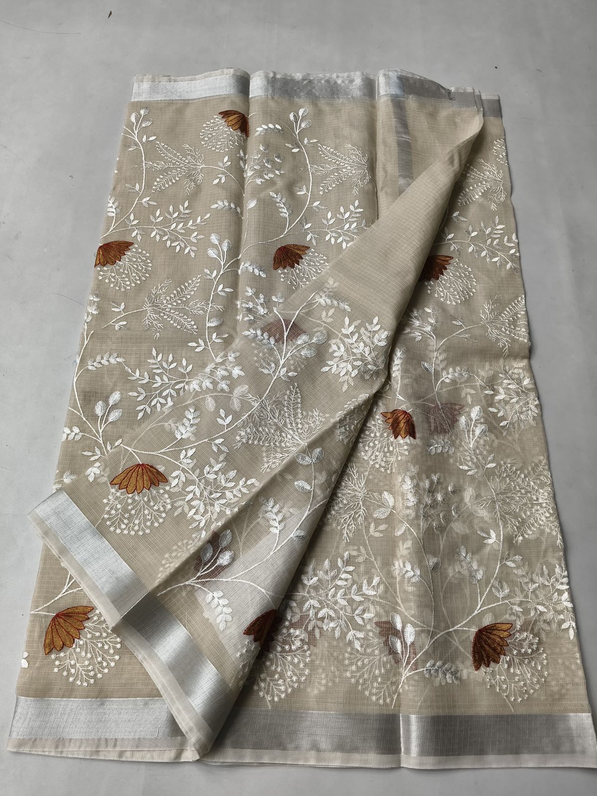 Mix Cotton Machine Embroidery Light Brown