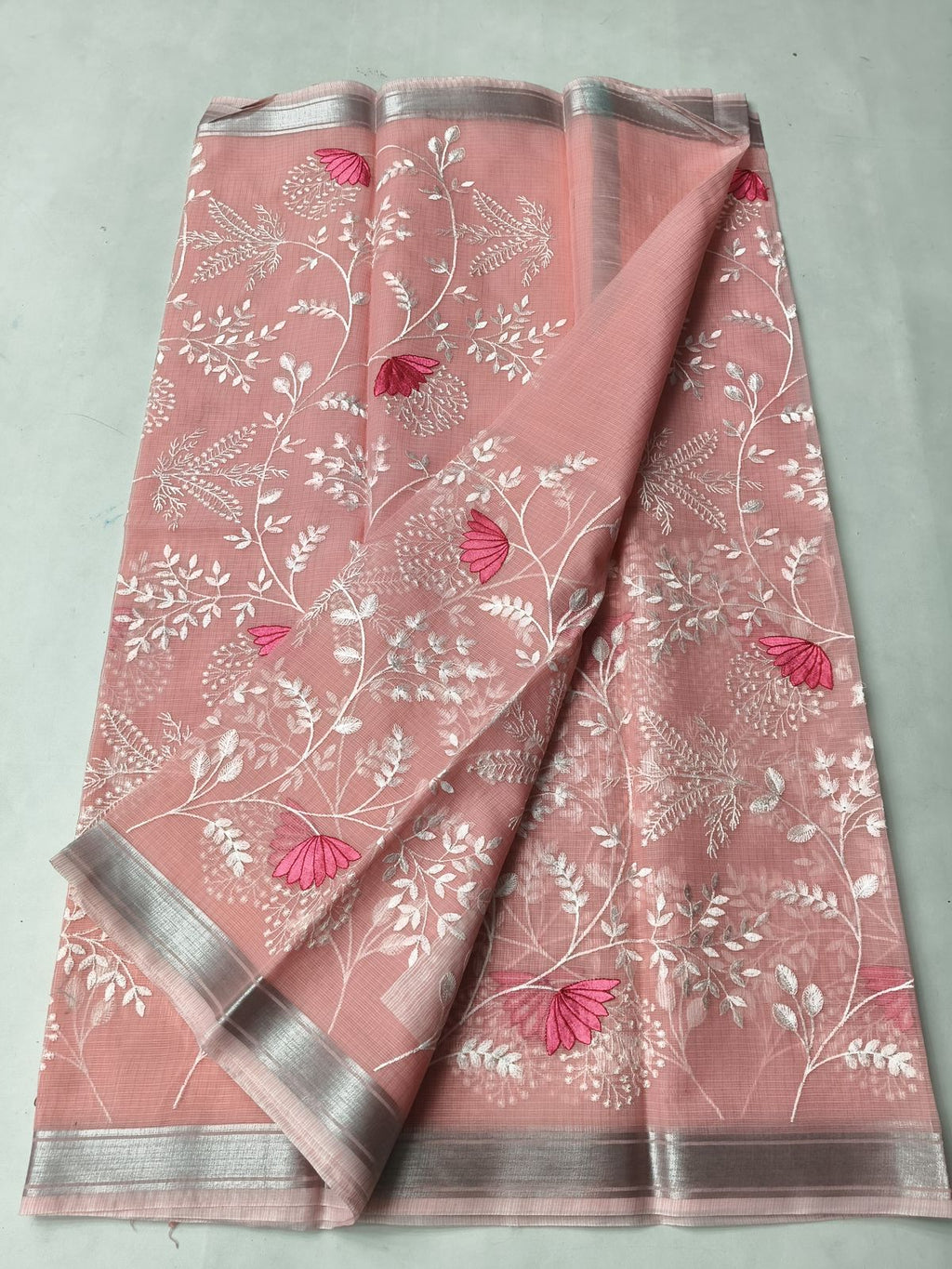 Mix Cotton Machine Embroidery Peach