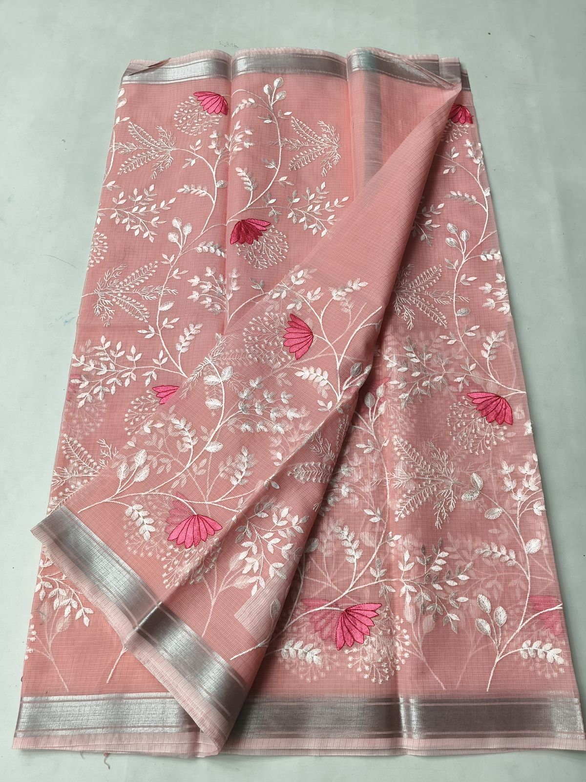 Mix Cotton Machine Embroidery Peach