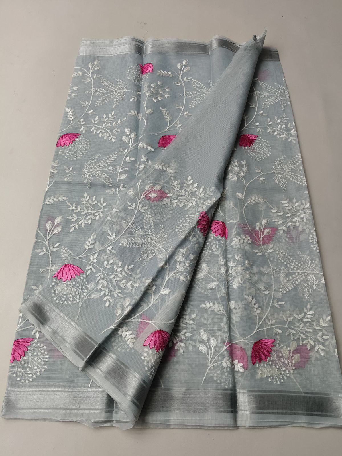 Mix Cotton Machine Embroidery Grey