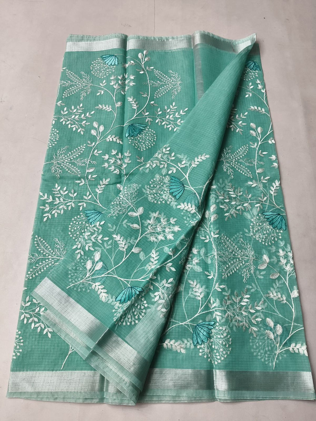 Mix Cotton Machine Embroidery Green