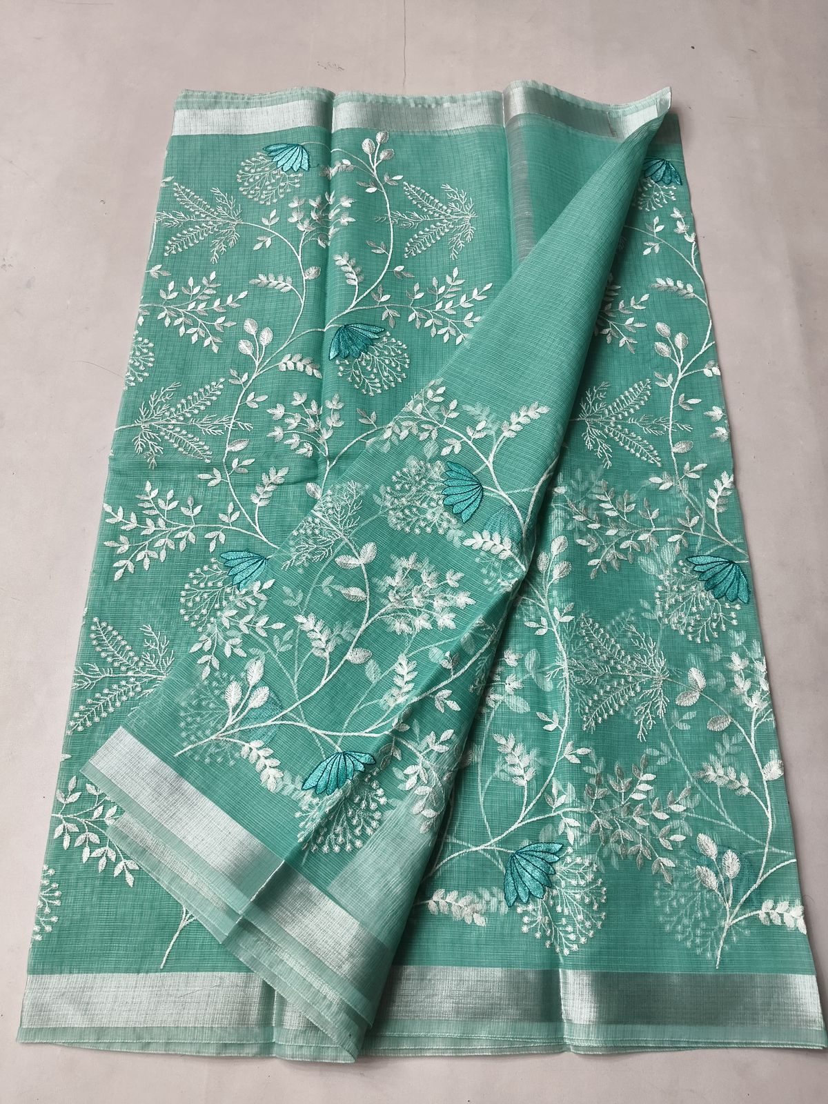 Mix Cotton Machine Embroidery Green