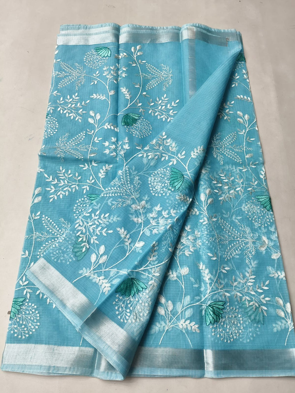 Mix Cotton Machine Embroidery Blue