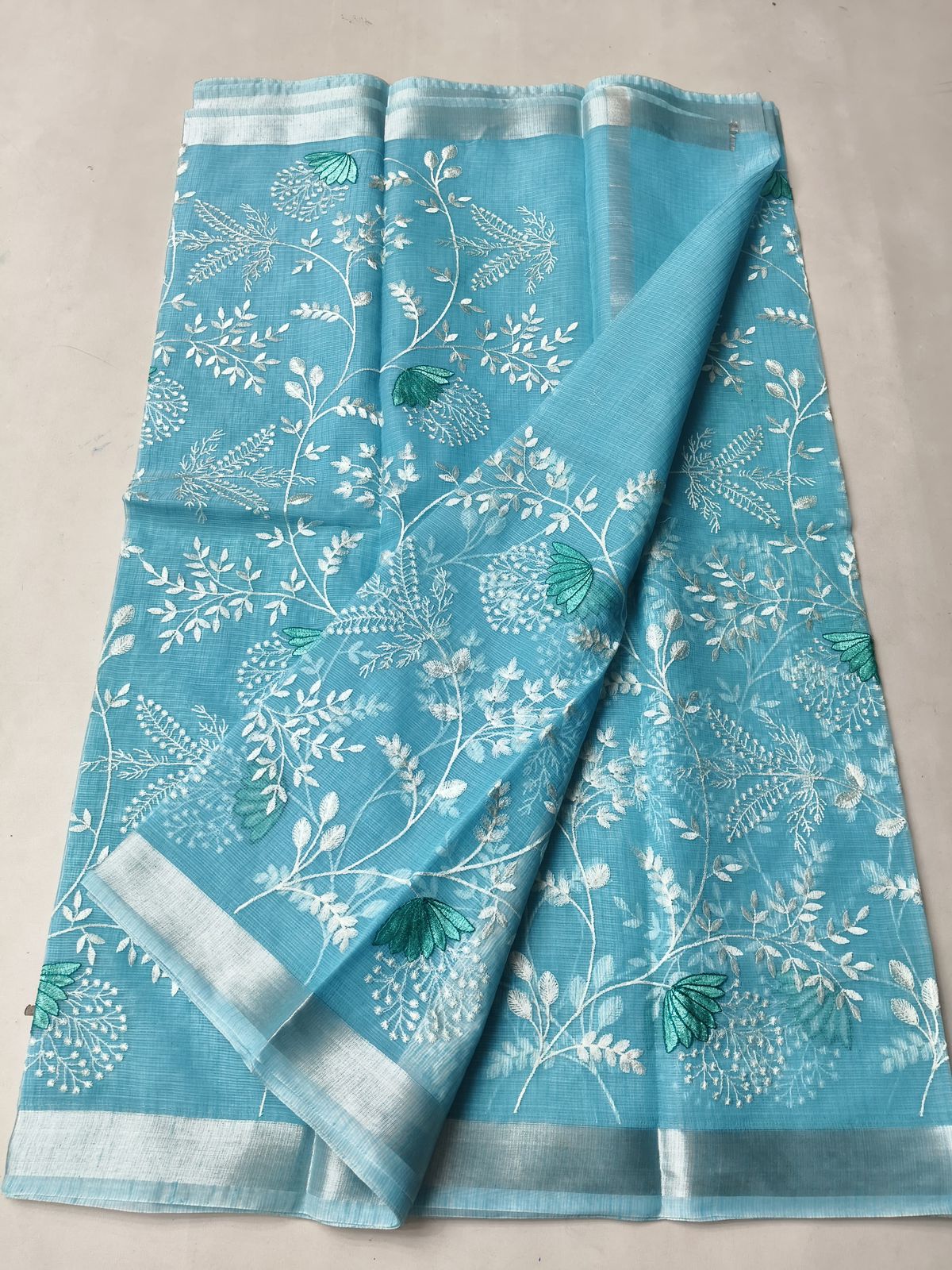 Mix Cotton Machine Embroidery Blue