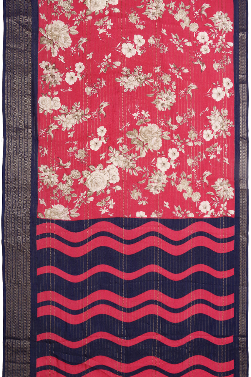Beautiful Silk Saree Light Carrot Red Blue
