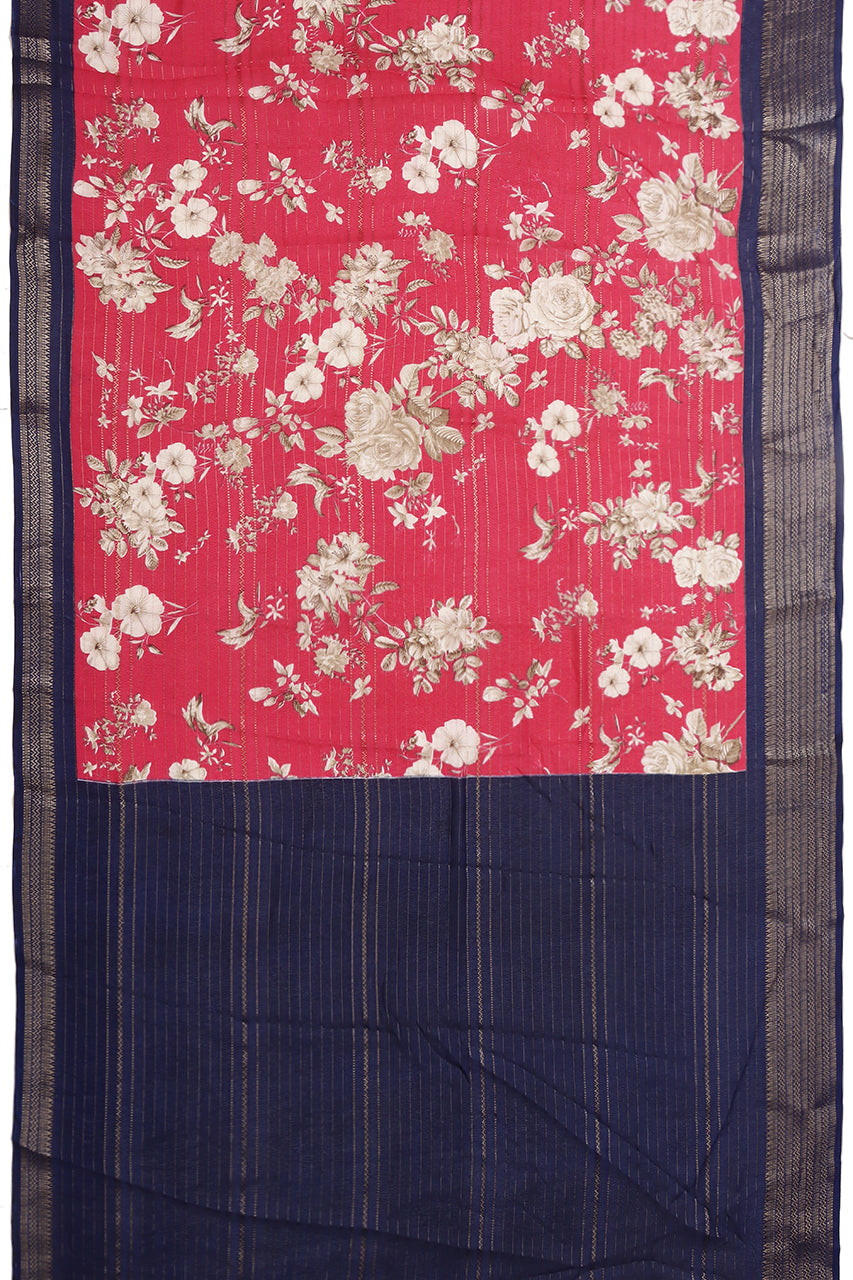 Beautiful Silk Saree Light Carrot Red Blue