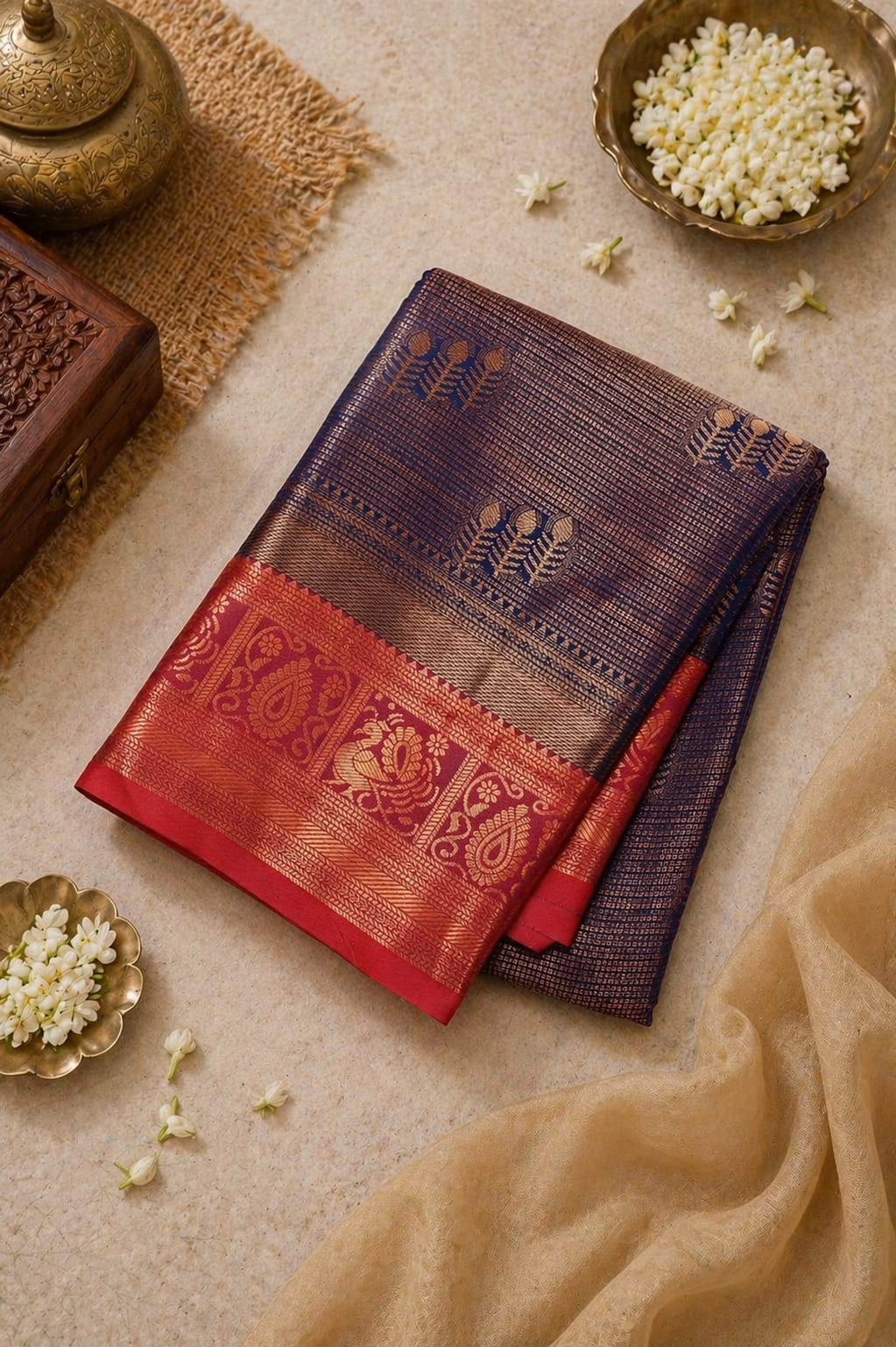 Beautiful Silk Saree Blue Red