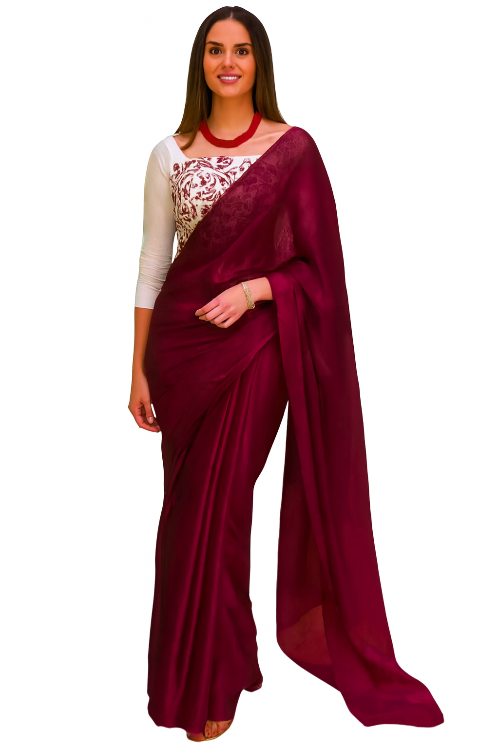 Designer Party Saree Organza Silk Saree Maroon