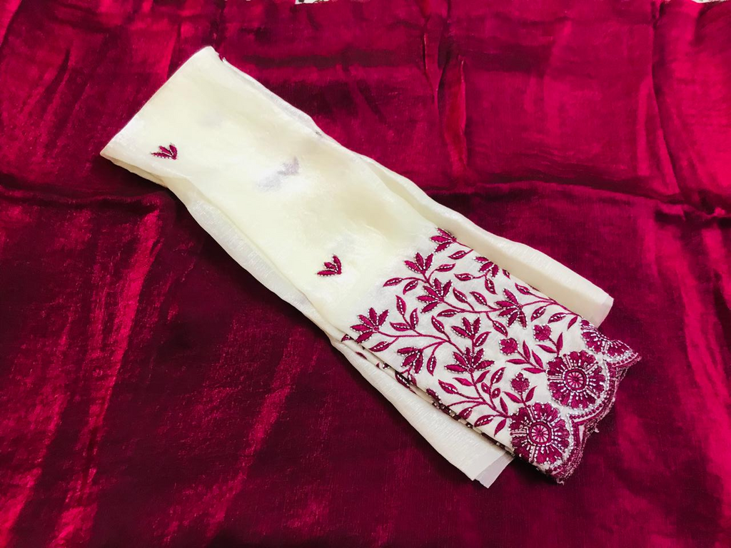 Designer Party Saree Organza Silk Saree Maroon