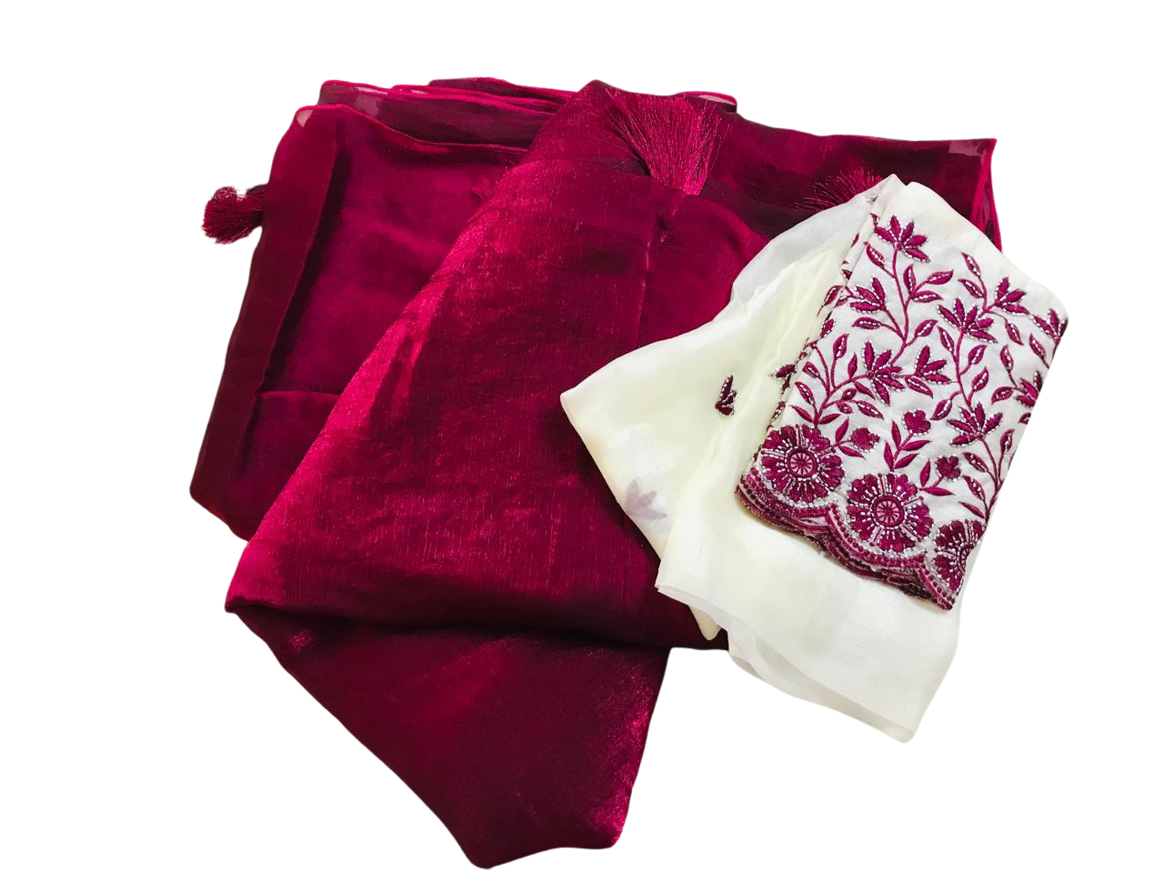 Designer Party Saree Organza Silk Saree Maroon