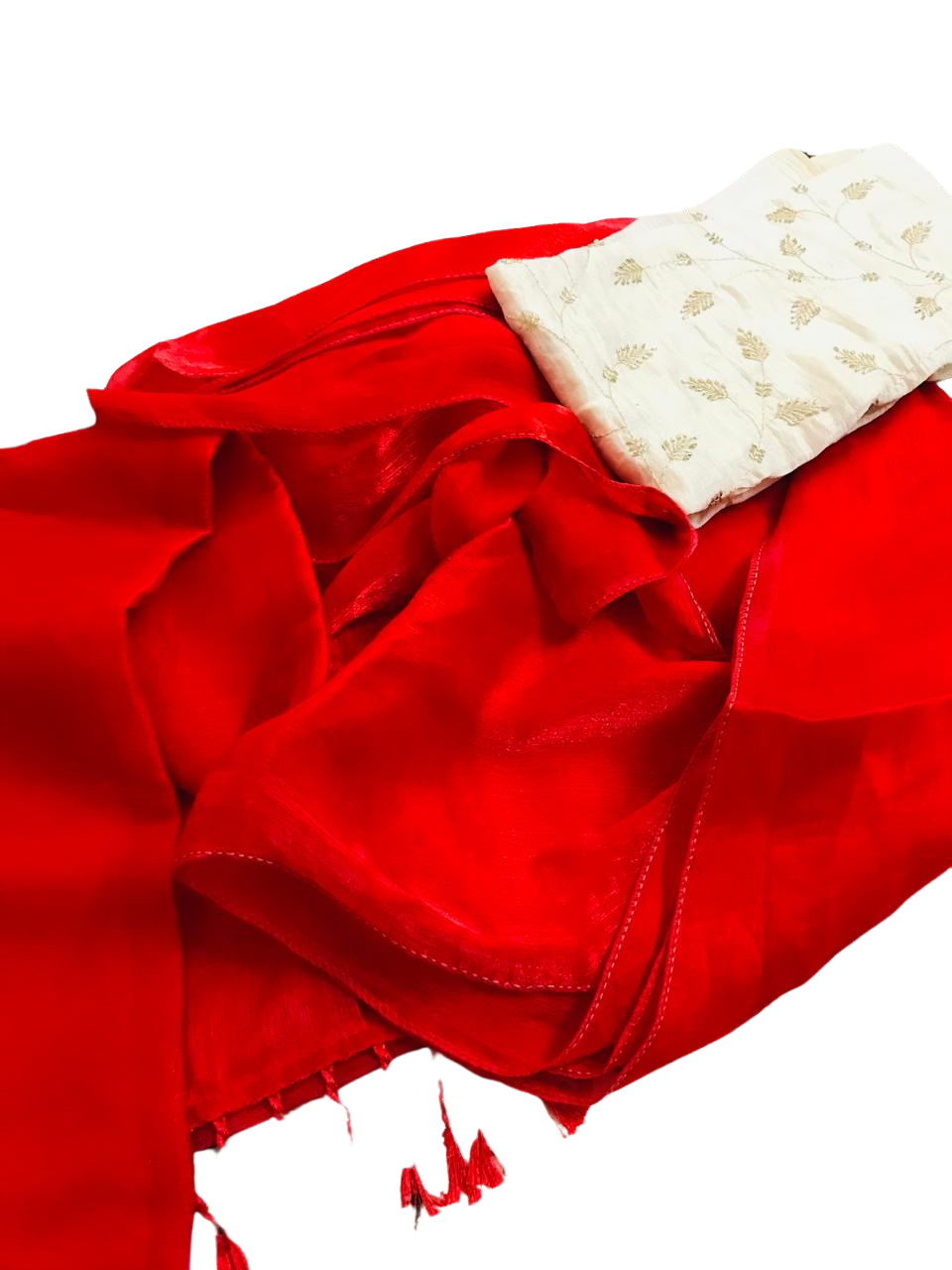 Designer Party Saree Organza Silk Saree Red