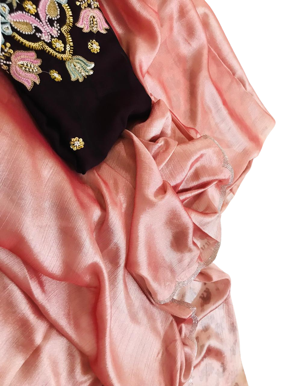 Designer Party Saree Organza Silk Saree Peach