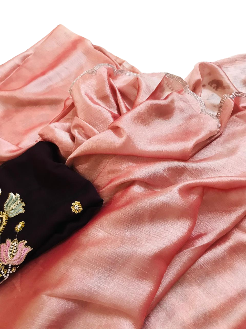 Designer Party Saree Organza Silk Saree Peach