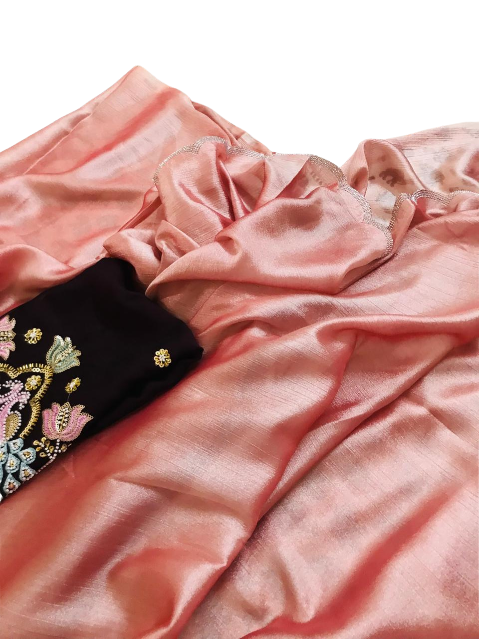 Designer Party Saree Organza Silk Saree Peach