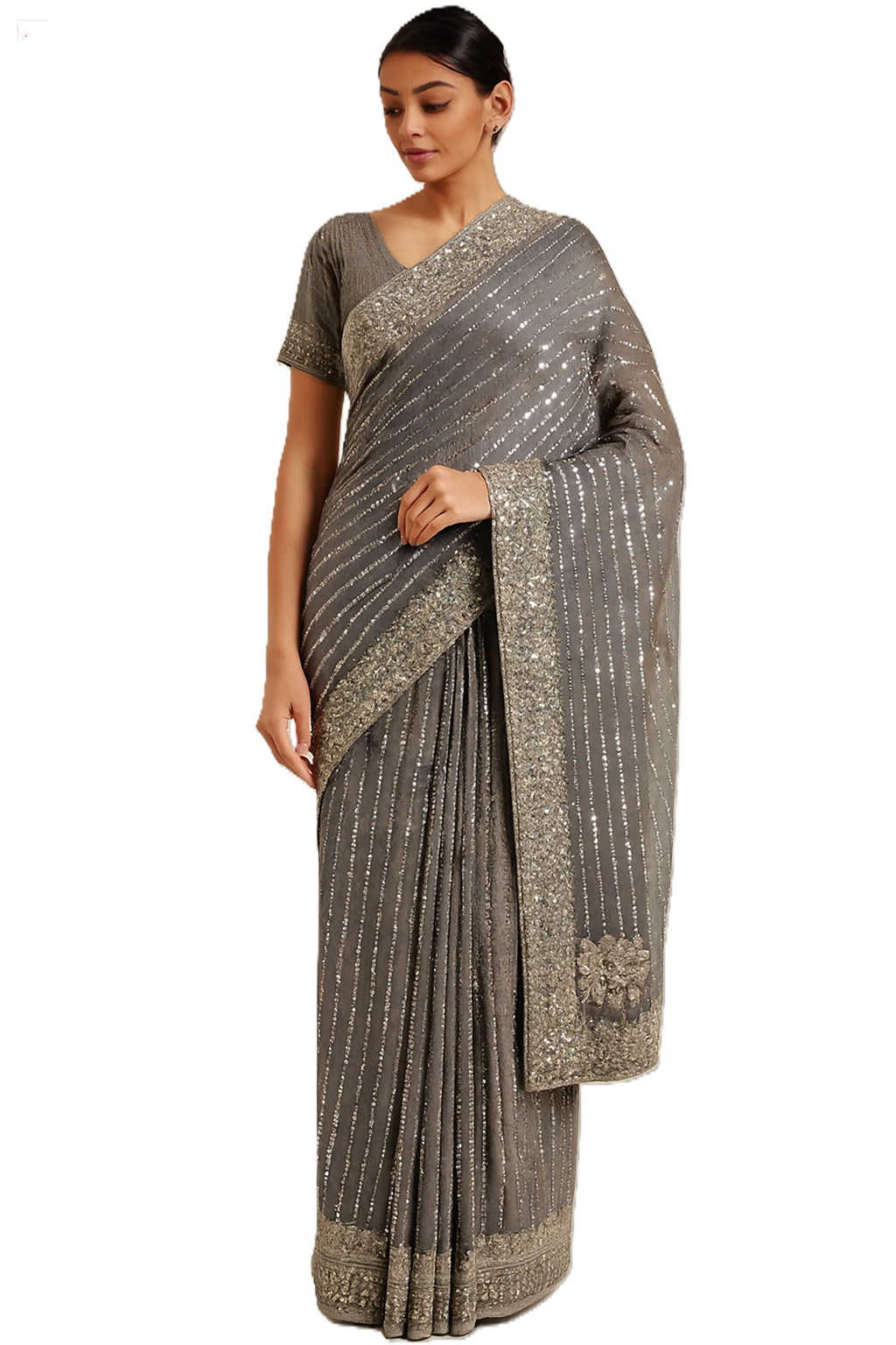 Designer Party Saree Crepe Net Dark Sage