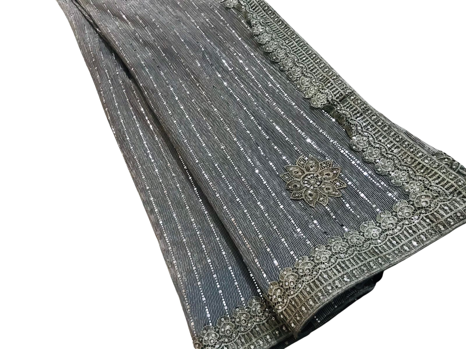 Designer Party Saree Crepe Net Dark Sage
