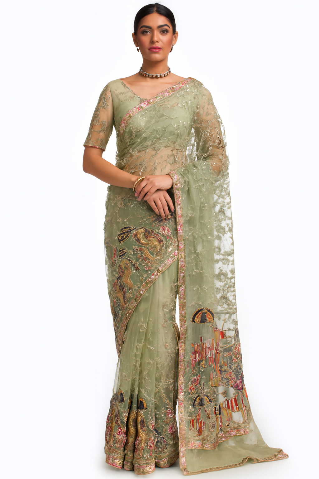 Designer Party Saree Net Material Heavy Work Artistic Design