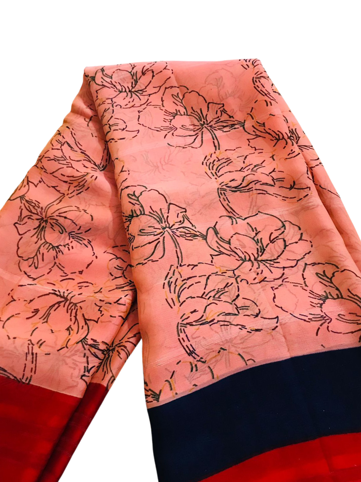 Georgette Peach Red Saree
